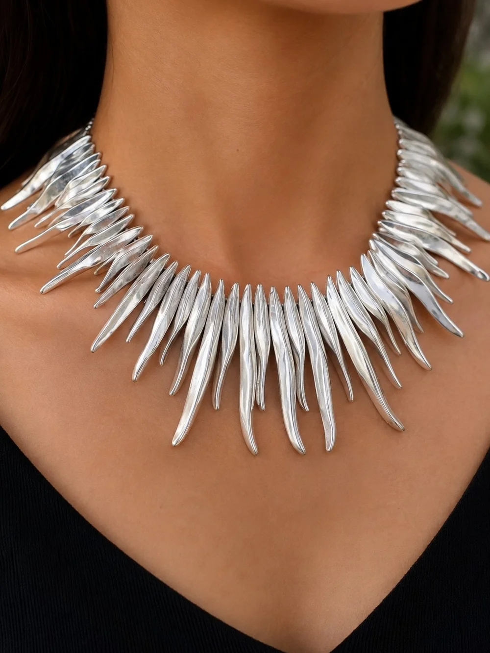 Silver Spike Statement Necklace - Women Jewelry